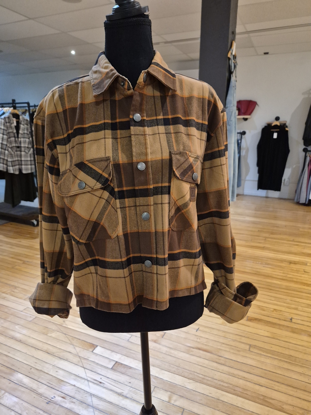 Brixton Plaid Button-Up Jacket in Brown & Tan Size Medium